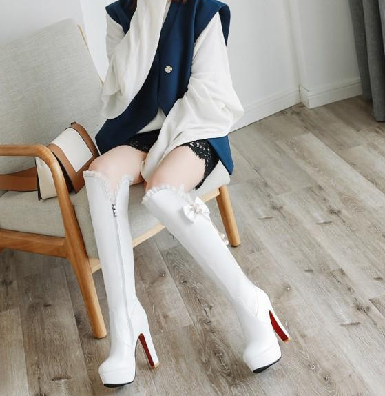 รองเท้าบูทส้นสูงสีขาว/ดำ/ชมพู/แดง ไซต์ 34-39