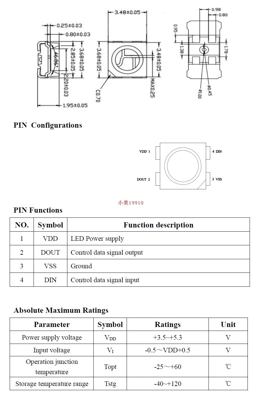 ไฟ LED RGB WS2812B-5050-4P 5V