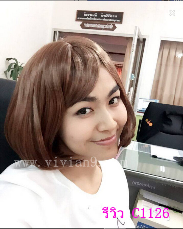 C1126 วิกผมสั้น เเสกกลางหนังศรีษะ มีหน้าม้าปิดหน้าผากเล็กน้อย