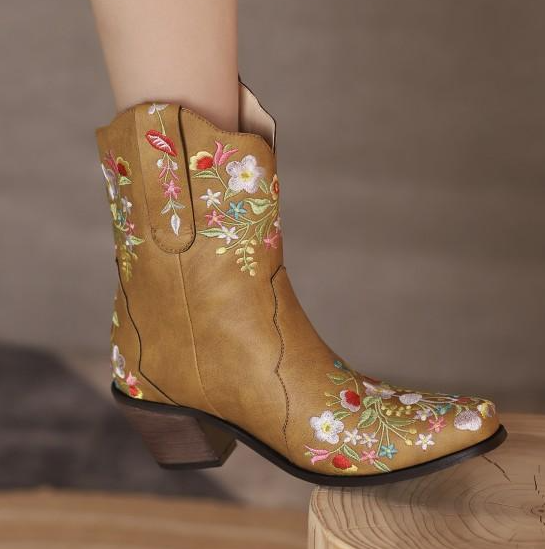 รองเท้าบูททรงคาวบอยสั้น ไซส์ 34-46 สีน้ำเงิน/น้ำตาลอ่อน/น้ำตาลเข้ม/เหลือง/ฟ้า