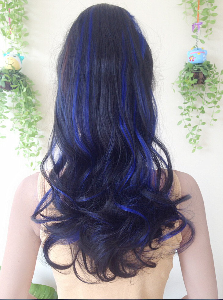 K309 หางม้า เเบบผูก ไฮไลท์สีน้ำเงิน ทรงผมสวยดูเป็นธรรมชาติคะ