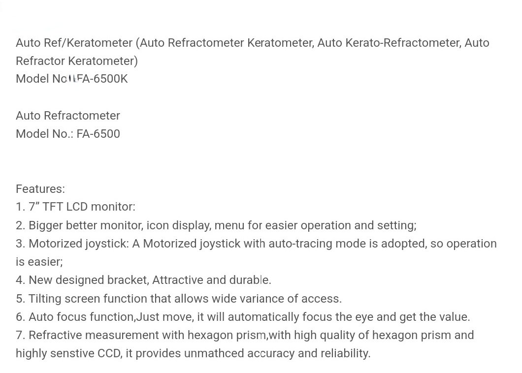 เครื่องวัดสายตา FA-6500K Auto refractometer/ keratometer