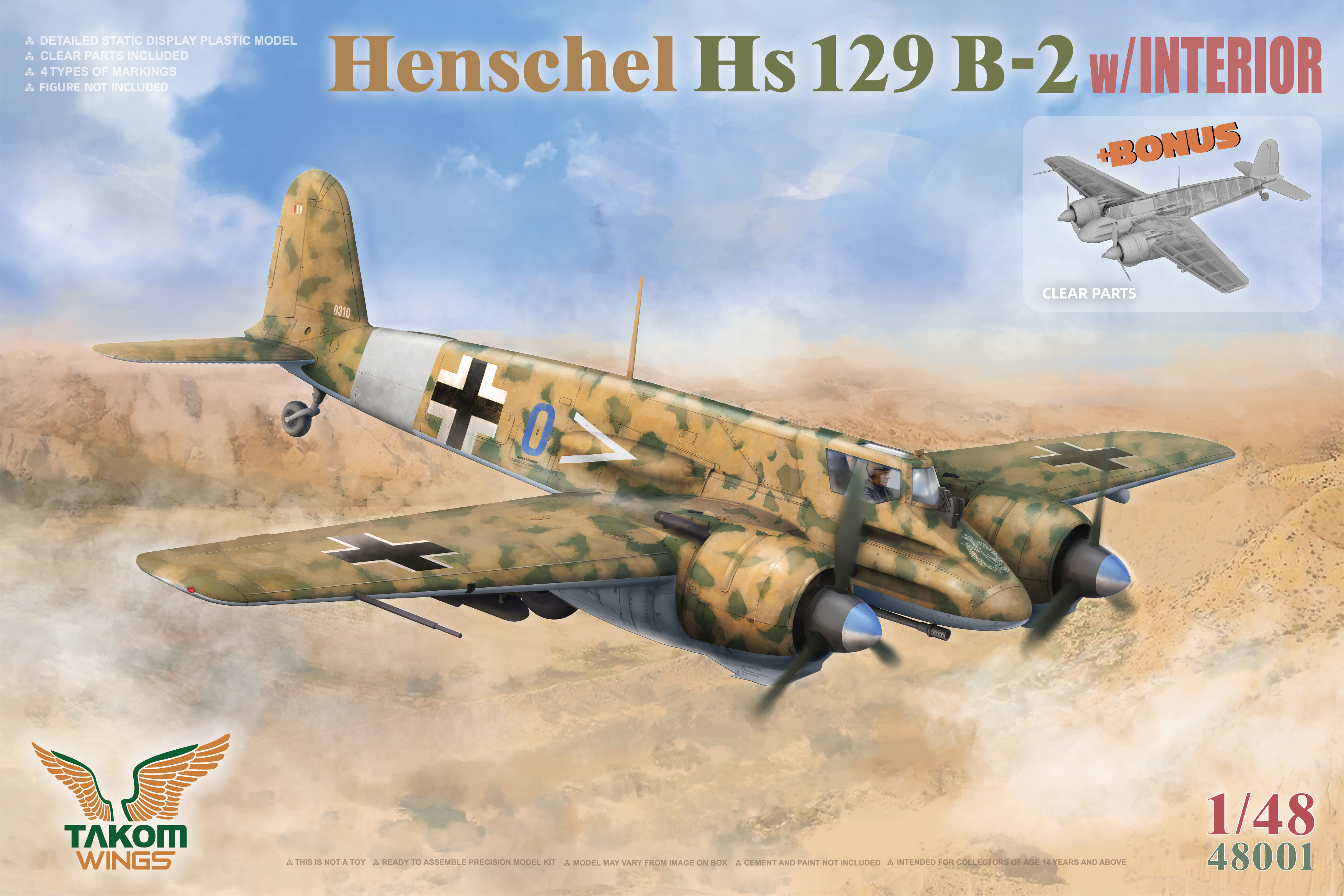 1/48 Henschel Hs 129 B-2 w/INTERIOR + BONUS (CLEAR PARTS)