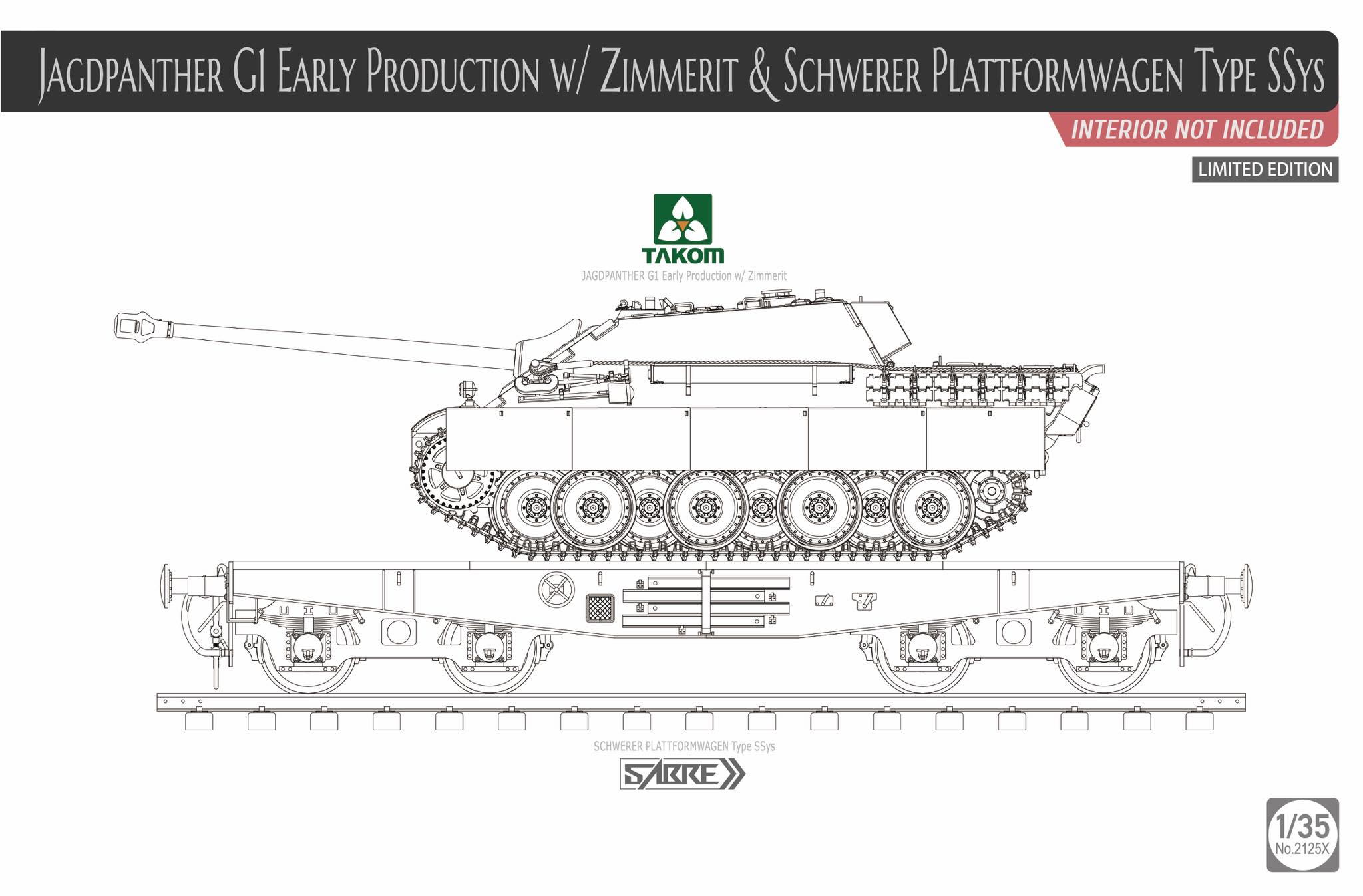 1/35 Jagdpanther G1 early production w/ Zimmerit & Schwerer Plattformwagen Type SSys (interior not included) Limited Edition