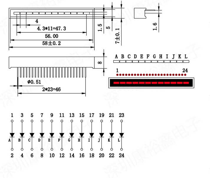 12 Segment LED Bar Graph สีแดง KYX-125807R