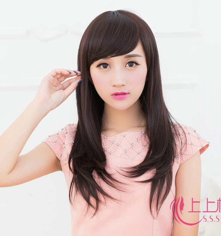 C1133 วิกผมตรง หน้าม้าปัด ปลายยาวสไลด์ ยาวกลางหลัง