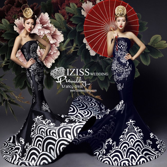 PW328 - **พรีออเดอร์เฉพาะชุดผญ.ค่ะ** ชุดกี่เพ้า & ชุดแต่งงานแฟนซี (Fancy wedding dress) หญิง "ธีมชุดกี่เพ้าสีดำ"