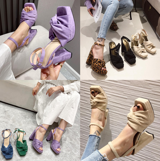 รองเท้าส้นสูงงานรัดข้อสีม่วง/เขียว/เบจ/ดำ/น้ำตาล/น้ำเงิน ไซต์ 35-41