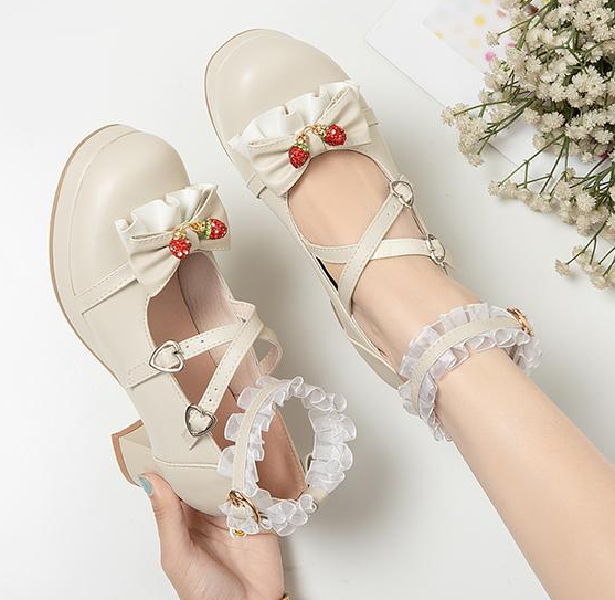 รองเท้าคัทชูน่ารักๆส้นสูง 2 นิ้ว สีดำ/ชม/เบจ ไซต์ 34-46