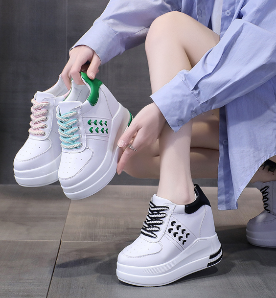 รองเท้าผ้าใบเสริมส้นน่ารักๆ ไซต์ 34-39 สีดำ/ชมพู/เขียว