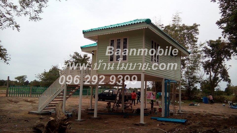 บ้านน๊อคดาวน์ ขนาด 6*7 เมตร ระเบียง 3*3 เมตร ยกสูง 2 เมตร (2ห้องนอน 2ห้องน้ำ 1ห้องรับเเขก)