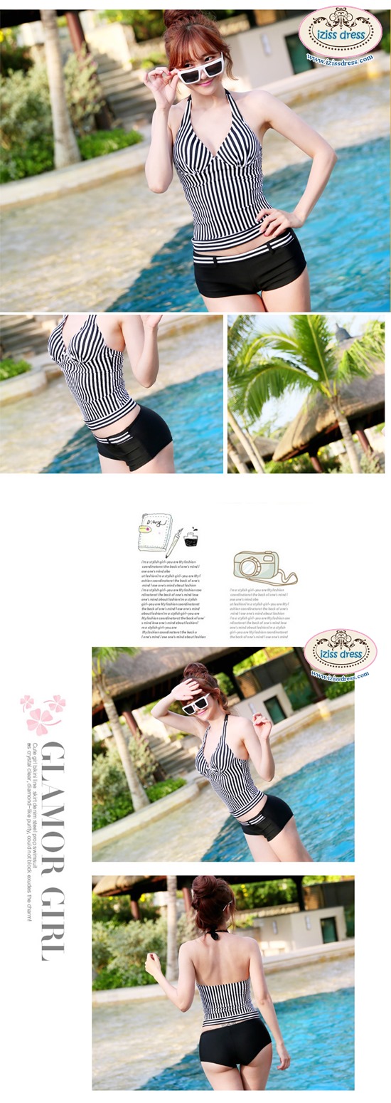 **พรีออเดอร์**ชุดว่ายน้ำ 2 ชิ้น two-pieces แบบเสื้อ+กางเกง ตัวเสื้อลายทางสีขาวสลับดำ ใส่คู่กับกางเกงสีพื้นตัดขอบเอวด้วยผ้าลายขวาง ทำให้ดูเท่ๆ หวานๆ ไม่โป๊คร้า สวยน่ารักเหมือนแบบค่ะ