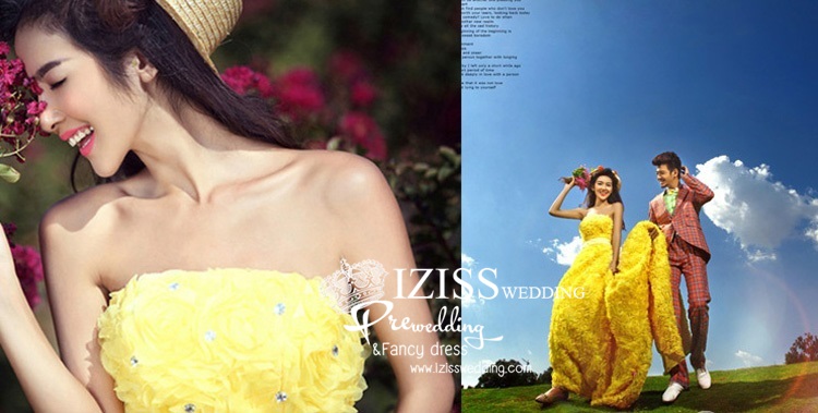 **พรีออเดอร์** PW078 ชุดถ่ายพรีเว็ดดิ้ง (pre wedding dress) ชุดแฟนตาซีชายหญิง "ธีมสีเหลือง"