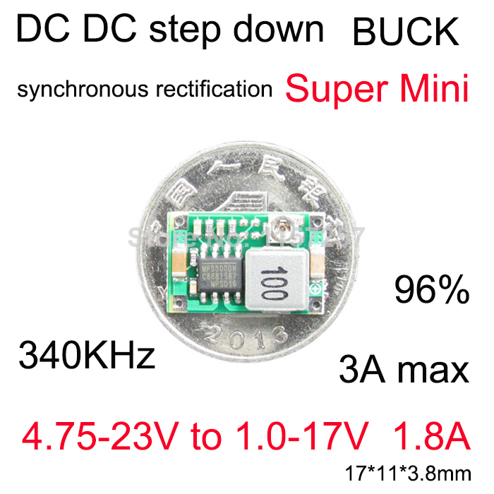 โมดูลเรกูเลต mini360 LM2596 step down แปลงไฟจาก 23-4.75V เป็น 17-1V กระแส 1.8A สูงสุด 3A