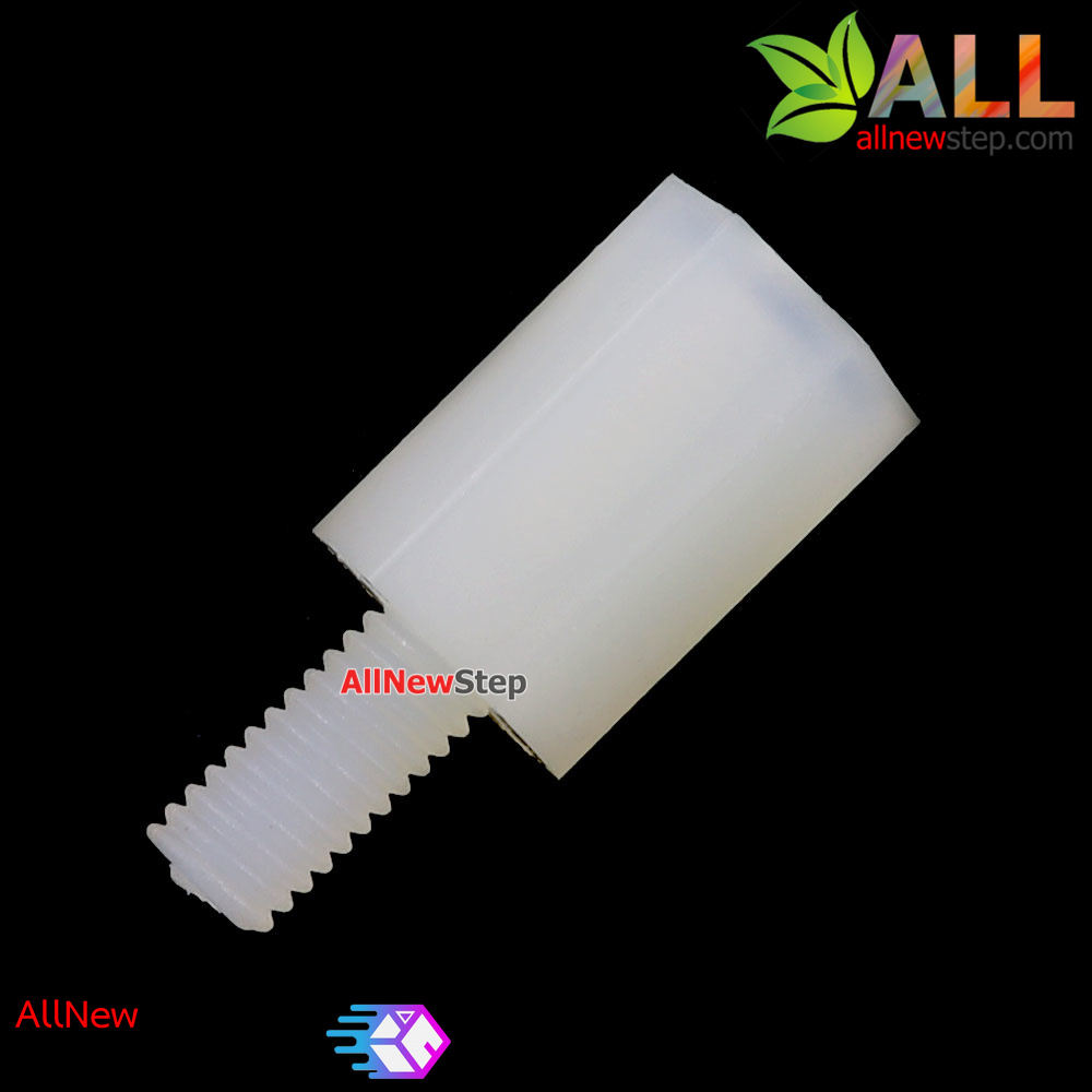 M3 Nut Nylon Hex Spacers M3 10+6mm เสาพลาสติก ความสูง 10mm ปลายเป็นน๊อต-สกรู 6mm จำนวน 1 ชิ้น