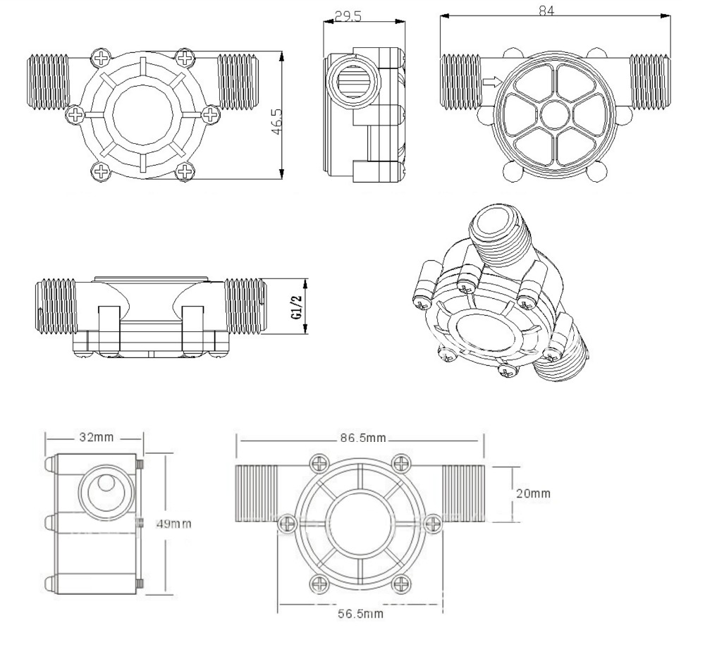 เครื่องกำเนิดไฟฟ้ากังหันน้ำ 5V 150mA Water flow generator turbine