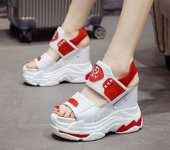 รองเท้าส้นเตารีดเดินง่ายคล้ายผ้าใบสีขาว/ดำ/แดง ไซต์ 34-39