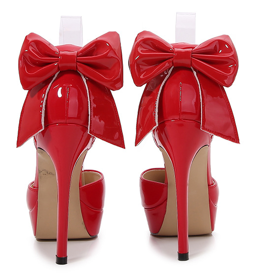 รองเท้าส้นสูง 4.8 นิ้ว งานรัดข้อแต่งโบว์หลัง ไซส์ 34-43 สีดำ/ขาว/นู๊ด/แดง/แดงเลือดหมู