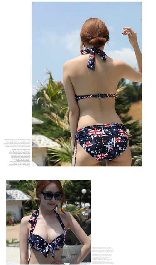 ***พร้อมส่ง***ชุดว่ายทูพีซ two-pieces น้ำสีน้ำเงินเข้มลายธงชาติสหรัฐ ชิลล์ๆรับลมทะเล สายผูกเป็นโบว์คล้องคอที่ด้านหลัง พร้อมกางเกงสีน้ำเงิน น่ารักๆแนวสปอร์ต สวยเหมือนแบบค่ะ