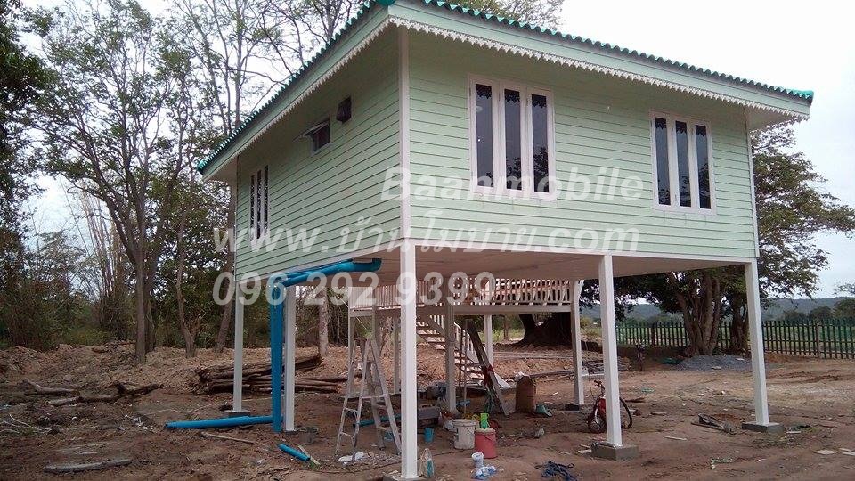 บ้านน๊อคดาวน์ ขนาด 6*7 เมตร ระเบียง 3*3 เมตร ยกสูง 2 เมตร (2ห้องนอน 2ห้องน้ำ 1ห้องรับเเขก)