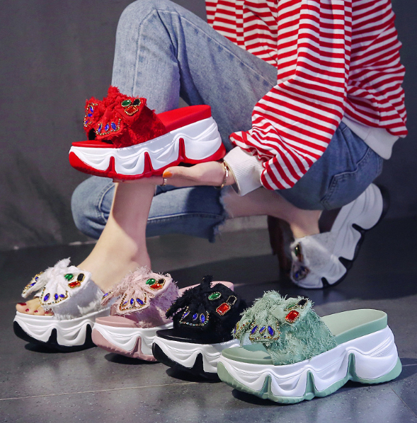 รองเท้าส้นเตารีดลำลองแบบสวมน่ารักๆ ไซต์ 34-39 สีดำ/แดง/ขาว/เขียว/ชมพู