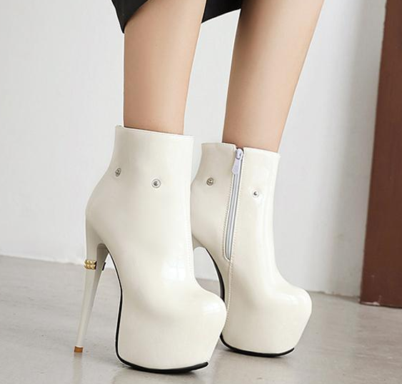 รองเท้าบูทหนังแก้วสีแดง/ดำ/ขาว ไซต์ 34-46 ปรับใส่สั่นยาวได้