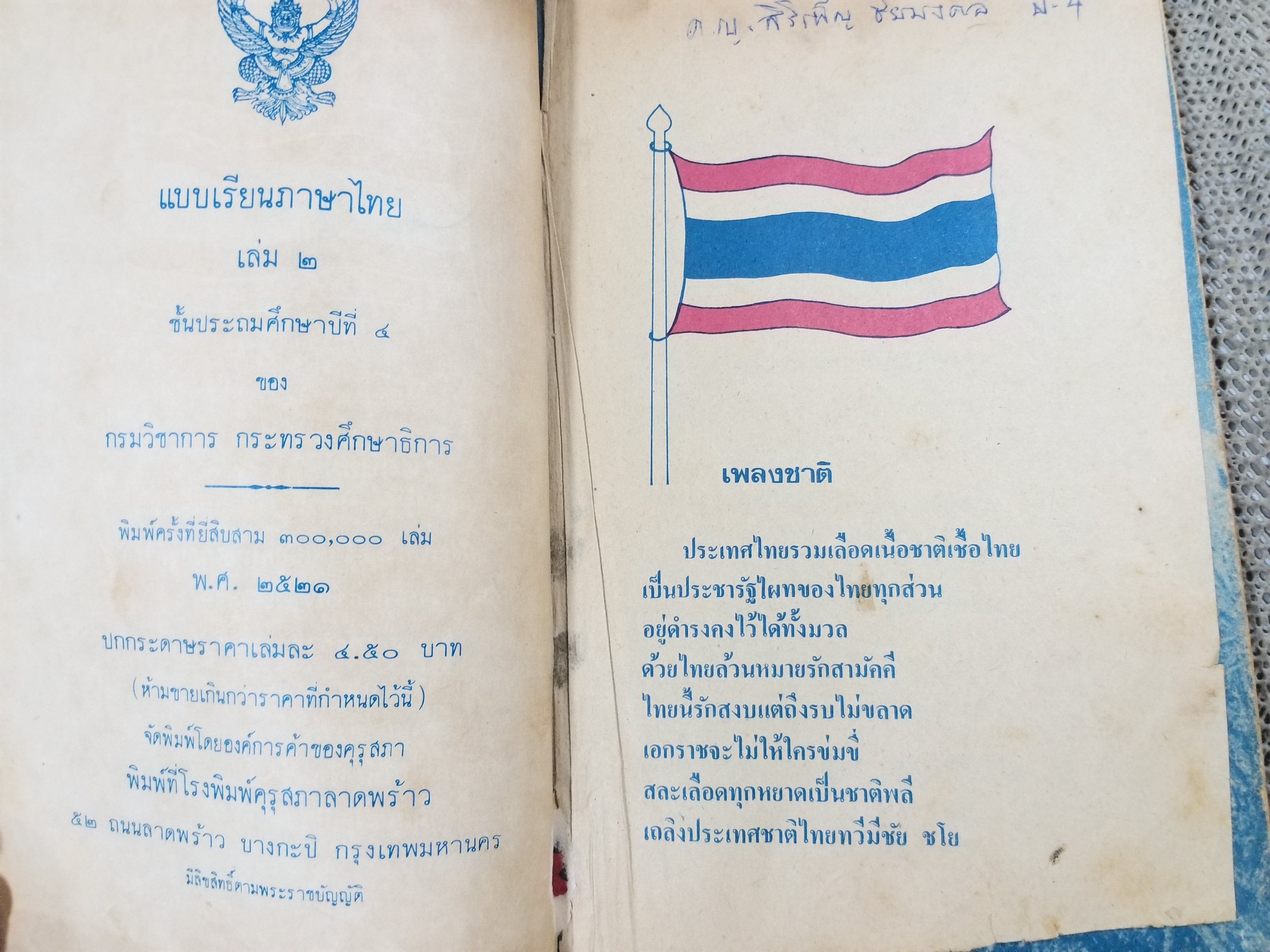 แบบเรียนภาษาไทย เล่ม2 ชั้นประถมปีที่4 ของกระทรวงศึกษาธิการ / สภาพปานกลาง หน้าปกมีเขียนชื่อจางๆ แผ่นรองปกมีรอยพับ มุมหนังสือมีรอยพับนิดหน่อย