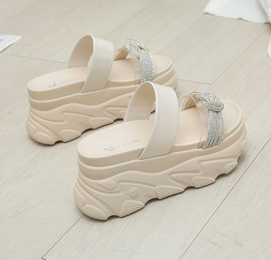 รองเท้าส้นเตารีดแบบสวมน่ารักๆสีเขียว/ครีม ไซต์ 35-39