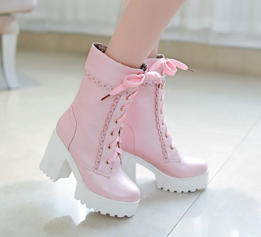 รองเท้าบูทยาวน่ารักๆสีหวานสีชมพู/ขาว/ดำ ไซต์ 34-43