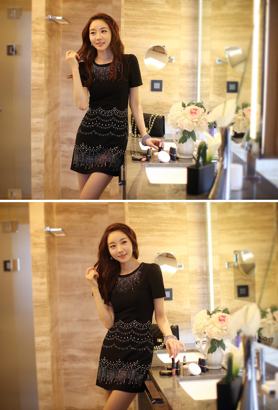 ***หมดค่ะ***เดรสผ้าเนื้อผสมสีดำยืดได้ ติดพลอยที่ตัวกระโปรง คอกลมแขนสั้นทรงเข้ารูปสวยเหมือนแบบค่ะ