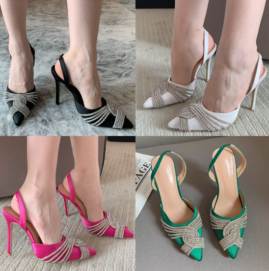 รองเท้าส้นสูงปลายแหลมสีขาว/ดำ/เขียว/ชมพู ไซส์ 35-42
