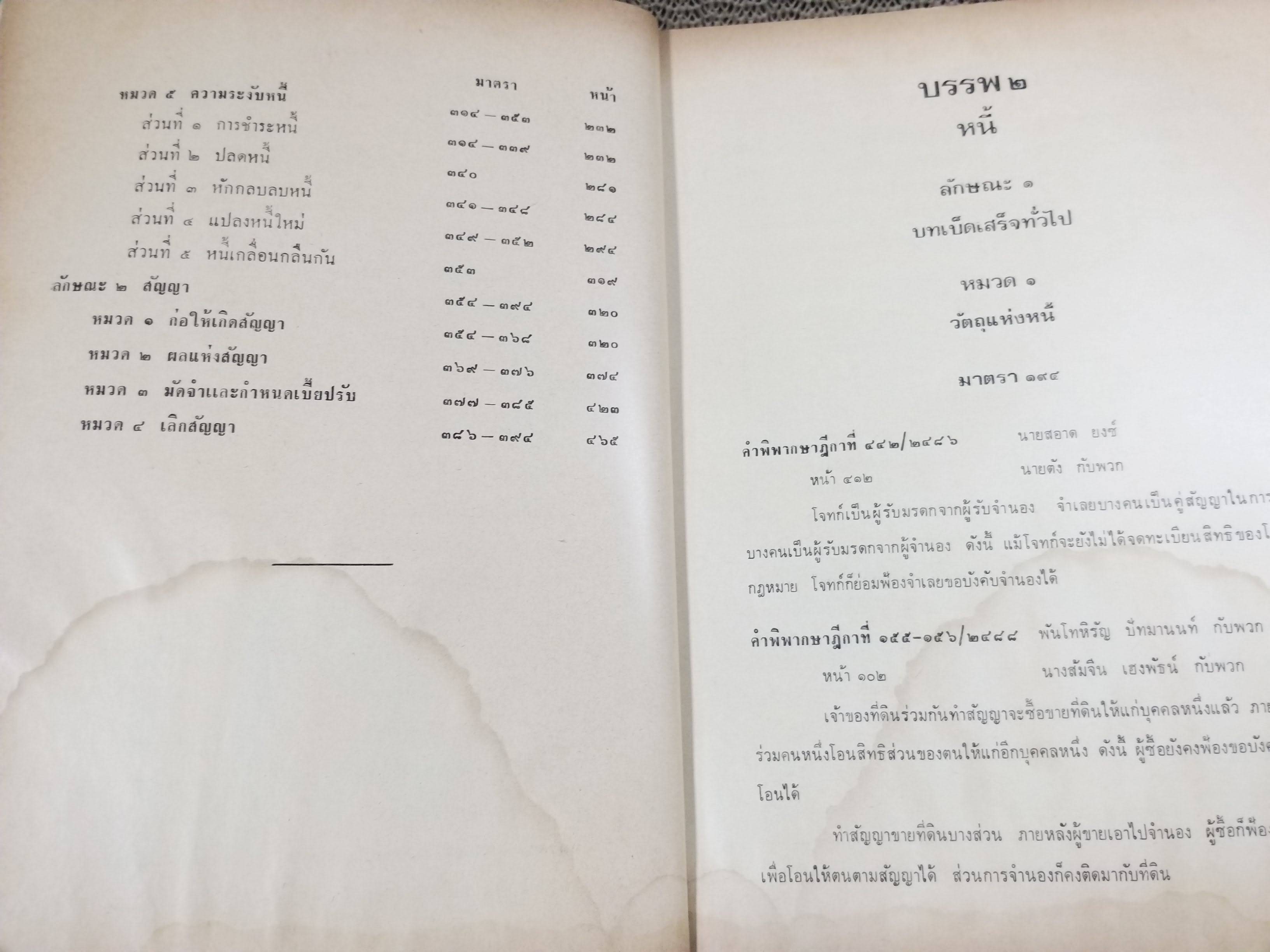 หนังสือ ย่อข้อกฎหมายจากคำพิพากษาฎีกา ประมวลกฎหมายแพ่งและพาณิชย์ บรรพ2 ตอน1 หนี้ เริ่มแต่ พ.ศ. 2485