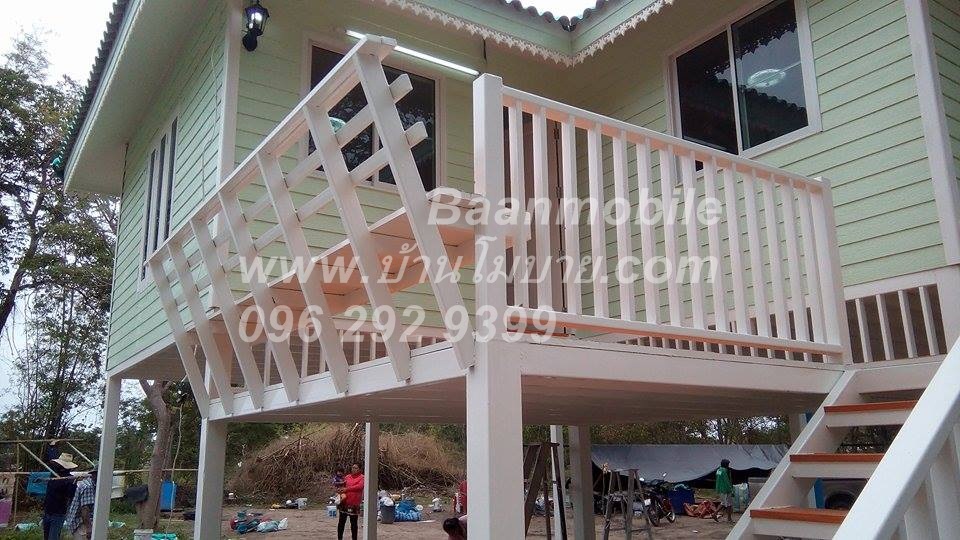 บ้านน๊อคดาวน์ ขนาด 6*7 เมตร ระเบียง 3*3 เมตร ยกสูง 2 เมตร (2ห้องนอน 2ห้องน้ำ 1ห้องรับเเขก)