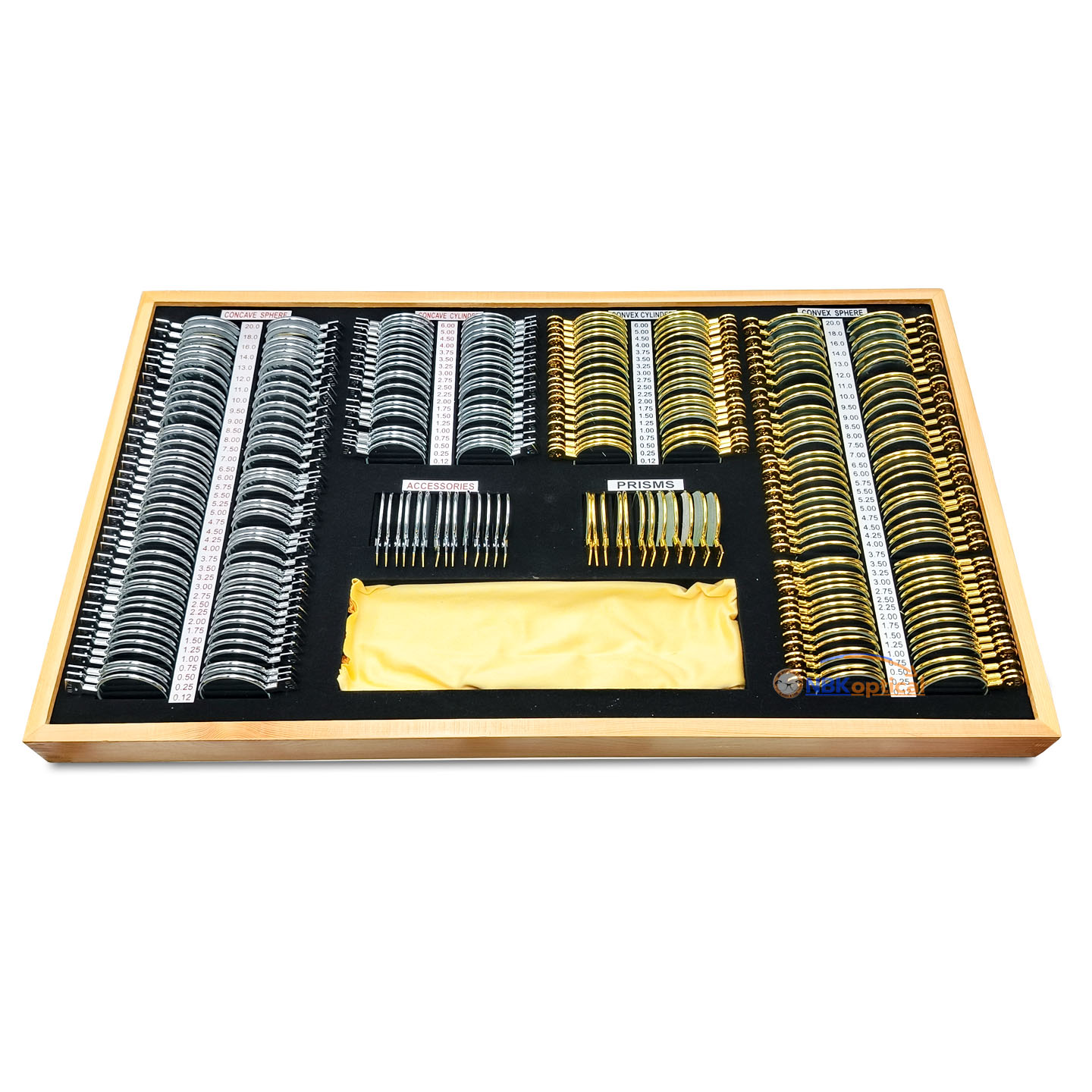 ชุดเลนส์ทดลอง 266 JSG พร้อม เคสอลูมิเนียม ใน กำมะหยี่ ขอบ โลหะสีทอง และ สีเงิน เลนส์กระจกใส พรีเมี่ยม