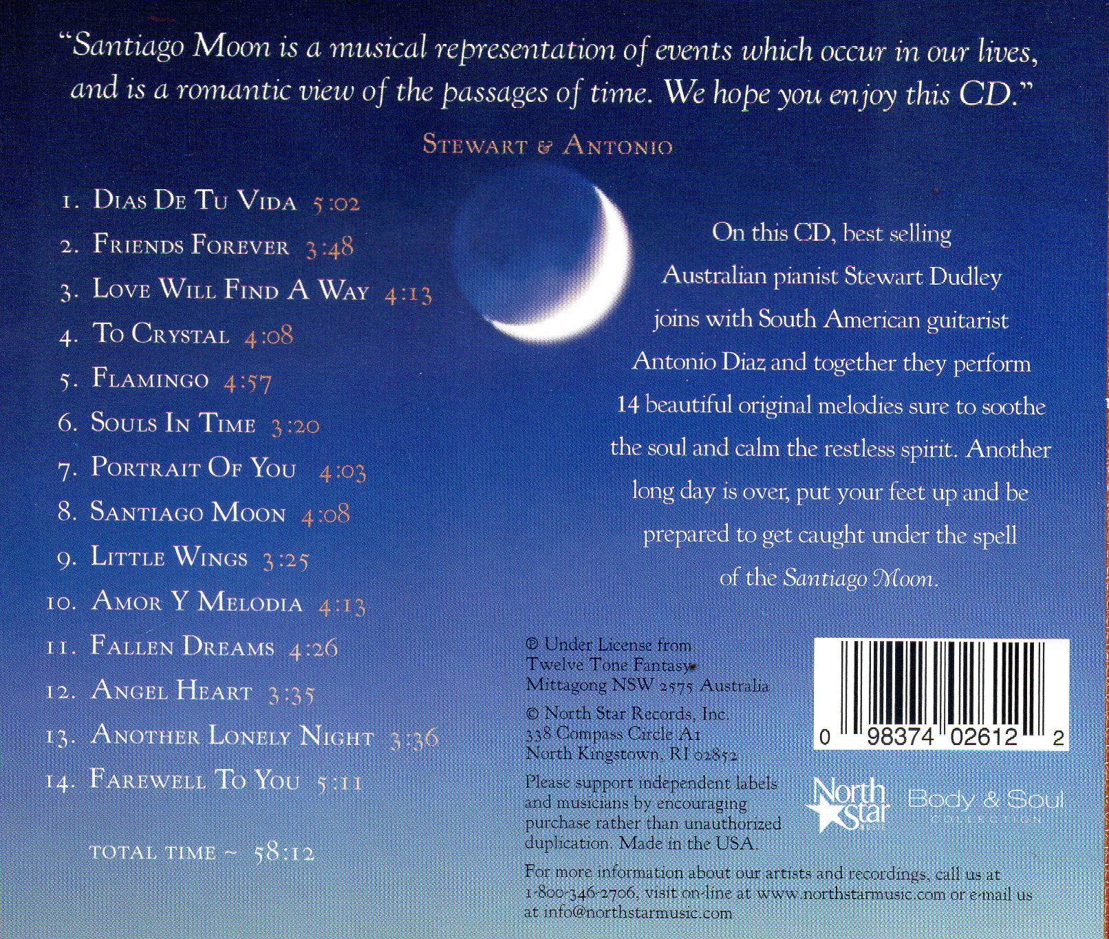 CD,Stewart Dudley, Antonio Diaz - Santiago Moon(Body & Soul Collection)(instrumental)(USA)