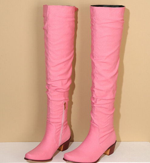 รองเท้าบูทยาวเหนือเข่า ไซส์ 34-43 สีดำผ้า/ดำหนัง/ชมพู/ม่วง/ส้ม