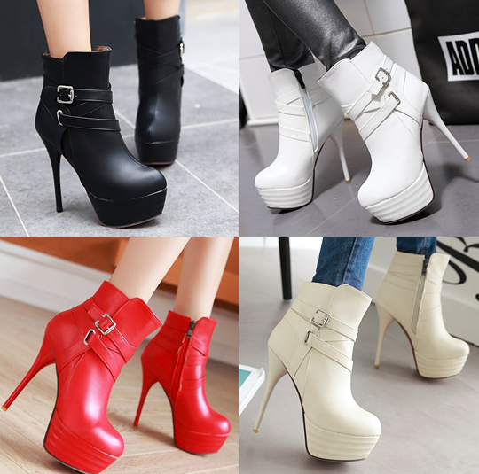 รองเท้าบูทหุ้มข้อส้นเข็ม ไซต์ 34-43 สีดำ/แดง/ขาว/ครีม