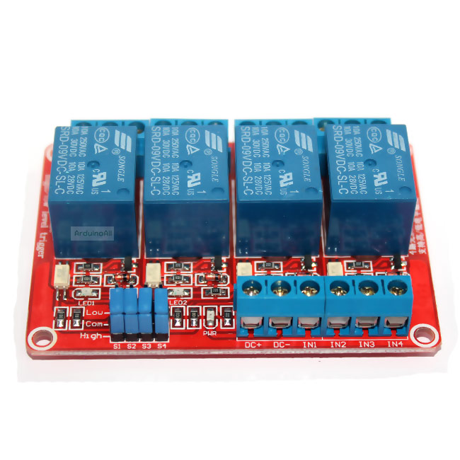 บอร์ดรีเลย์ 9V 4 Channel Relay 4 ช่อง Module Board for Arduino ทำงานได้ทั้งแบบ Active High และ Active Low