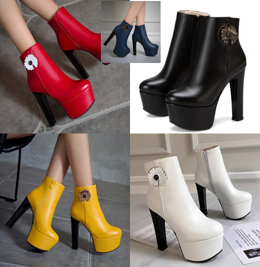 รองเท้าบูทหนังหุ้มข้อ ไซต์ 34-46 สีดำ/ขาว/แดง/กรม/เหลือง