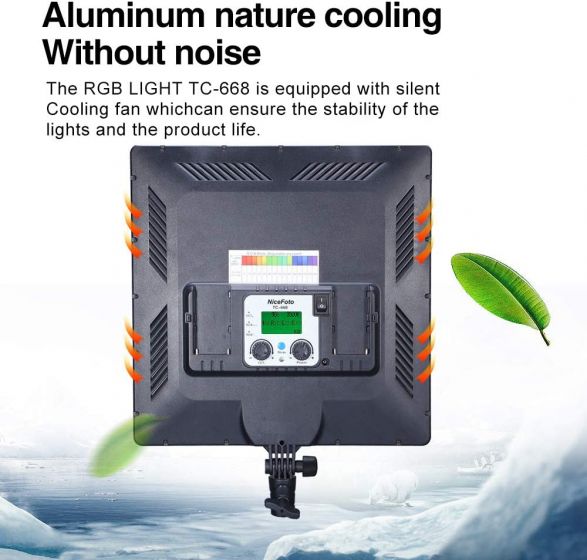 NiceFoto TC-668 RGB LED Video Light, Bi-Color Mode,360 LED Beads, 0-360 Full-Color Adjustment, CRI95+, LCD Display