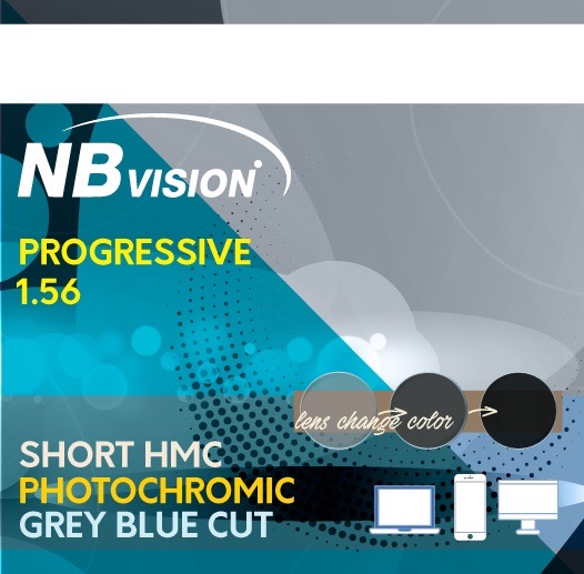 NBvision Lens 1.56 Progressive Short hmc Photochromic GREY BLUE CUT