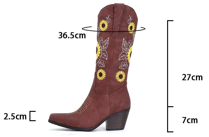 รองเท้าบูทคาวบอยปักลาย ไซต์ 34-43 สีน้ำตาลอ่อน/น้ำตาลเข้ม/แดง