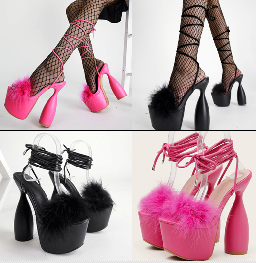 รองเท้าส้นสูงส้นใหญ่สีชมพู/ดำ ไซส์ 35-40