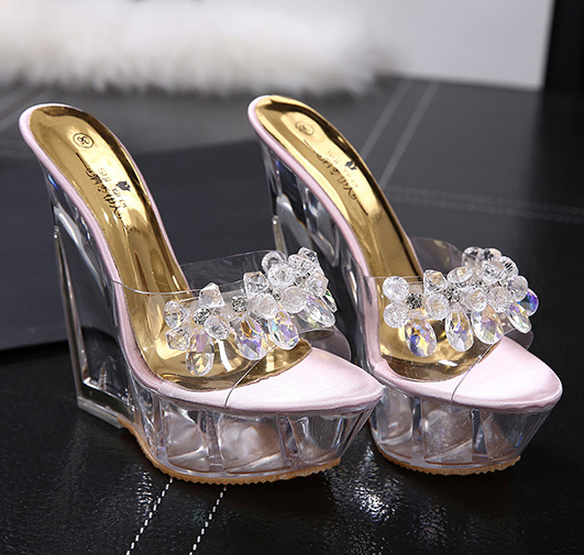 รองเท้าส้นเตารีด ไซต์ 35-40 สีขอบทอง/ชมพู