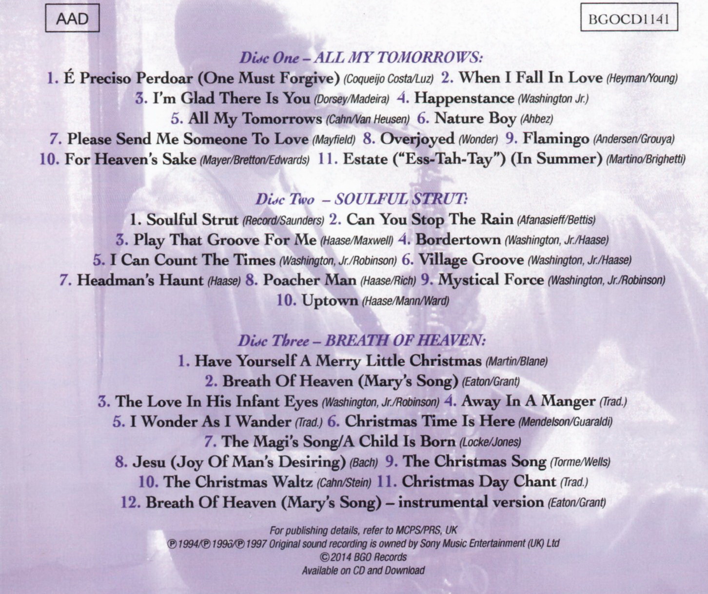 CD,Grover Washington, Jr. - All My Tomorrows - Soulful Strut - Breath of Heaven (2014)(Digitally Remastered)