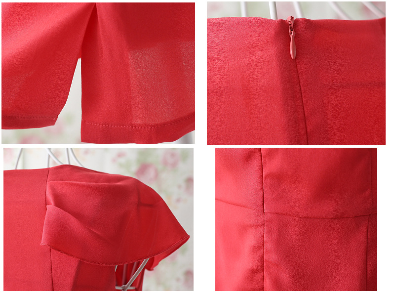 **พร้อมส่ง**เดรสชีฟองสีแดง จับจีบช่วงอก เพิ่มดีเทลระบายช่วงเอว สวยมากๆค่ะ