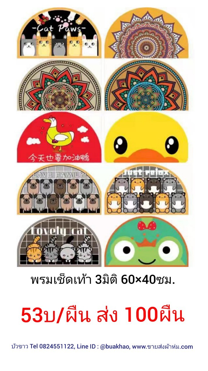 พรมเช็ดเท้า 3D 60*40ซม. ผืนละ 53บาท ส่ง 100ผืน