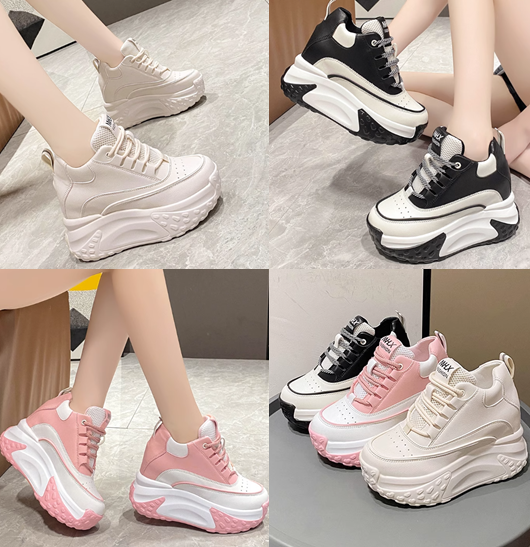 รองเท้าผ้าใบเสริมส้น 4 นิ้ว สีดำ/ขาว/ชมพู ไซส์ 34-39
