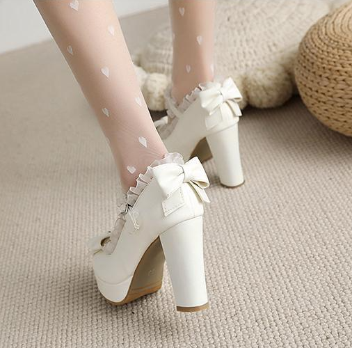 รองเท้าส้นสูงหนา 4 นิ้ว สีชมพู/ขาว/ดำ/ครีม ไซต์ 34-43