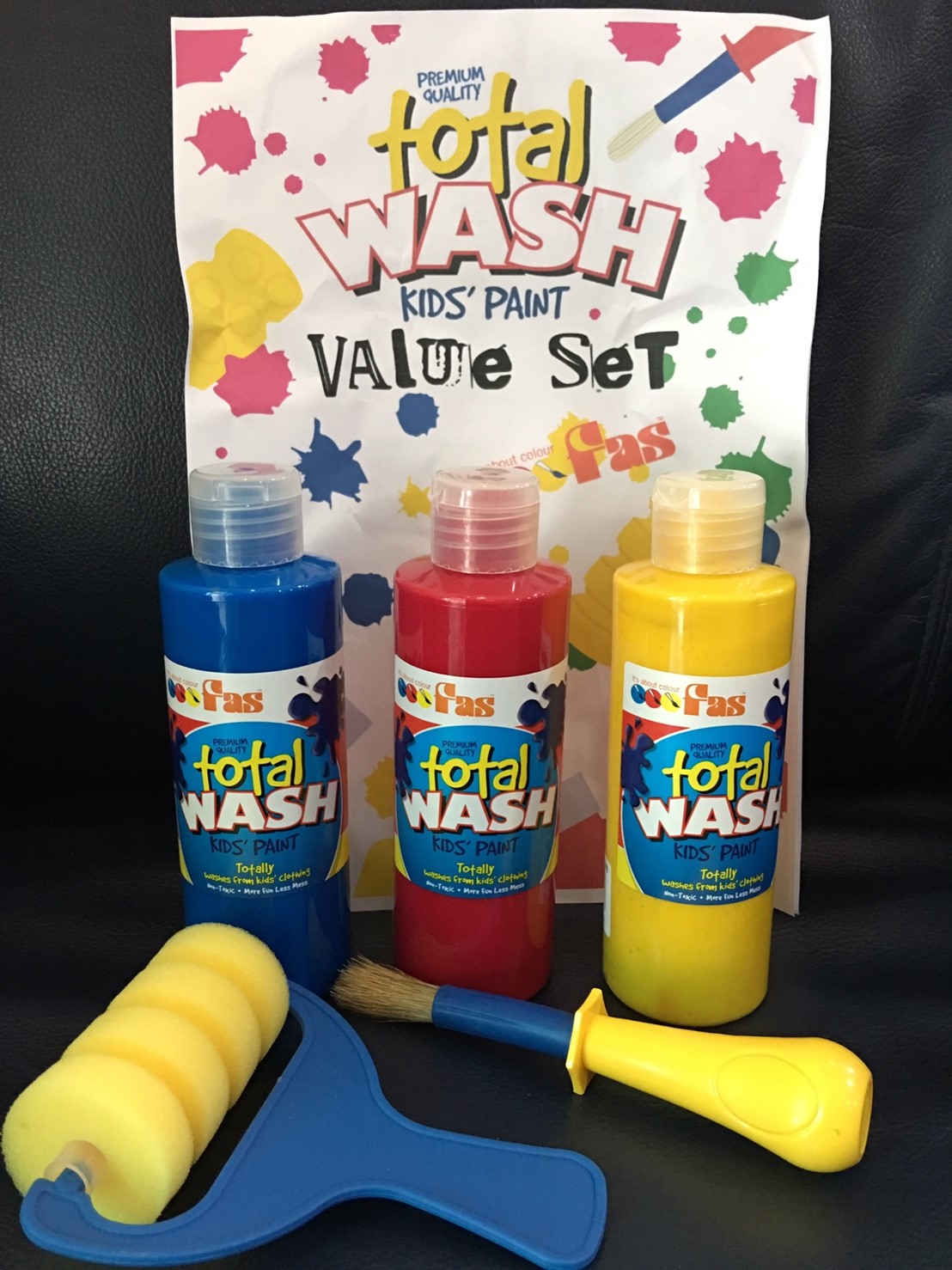 FAS ชุด Total Wash Kid’s Paint 250 ml 3สี พร้อมลูกกลิ้งฟองน้ำ พู่กัน